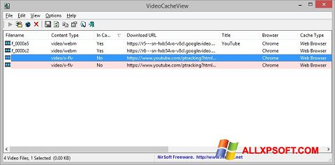 Снимка на екрана VideoCacheView за Windows XP