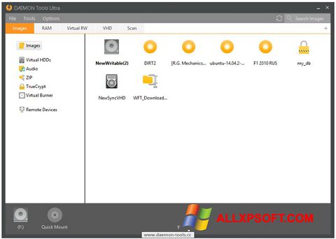 Снимка на екрана DAEMON Tools Ultra за Windows XP
