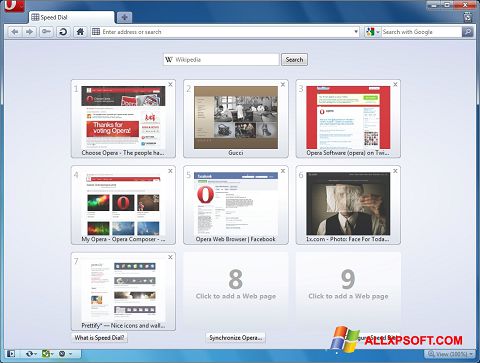 Снимка на екрана Opera за Windows XP