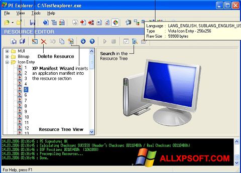 Снимка на екрана PE Explorer за Windows XP