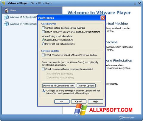 Снимка на екрана VMware Player за Windows XP