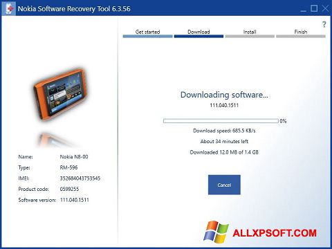 Снимка на екрана Nokia Software Recovery Tool за Windows XP