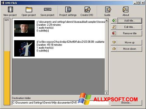 Снимка на екрана DVD Flick за Windows XP