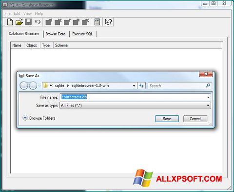 Снимка на екрана SQLite Database Browser за Windows XP