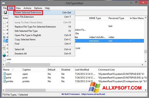 Снимка на екрана Unassociate File Types за Windows XP