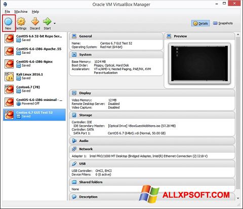 Снимка на екрана VirtualBox за Windows XP