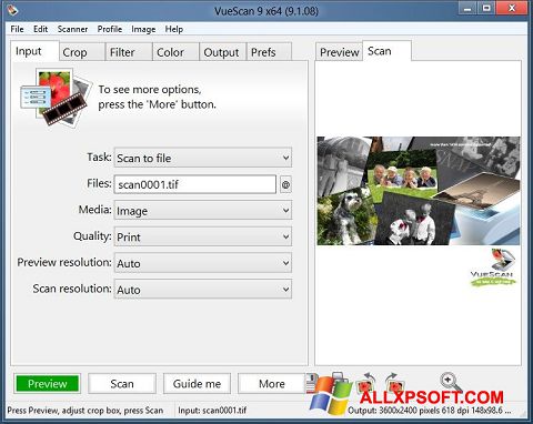 Снимка на екрана VueScan за Windows XP