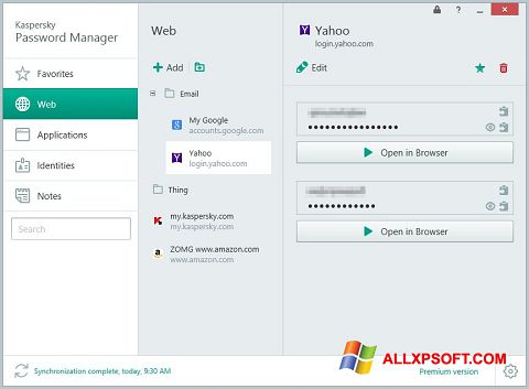Снимка на екрана Kaspersky Password Manager за Windows XP