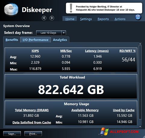 Снимка на екрана Diskeeper за Windows XP
