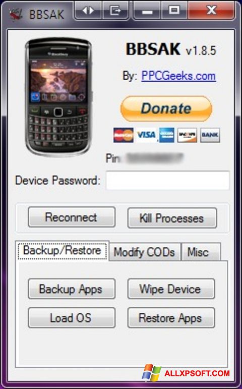 Снимка на екрана BBSAK за Windows XP