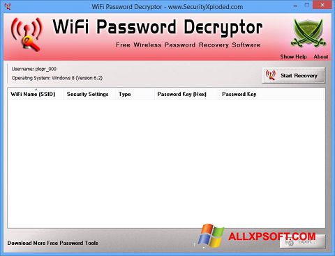 Снимка на екрана WiFi Password Decryptor за Windows XP