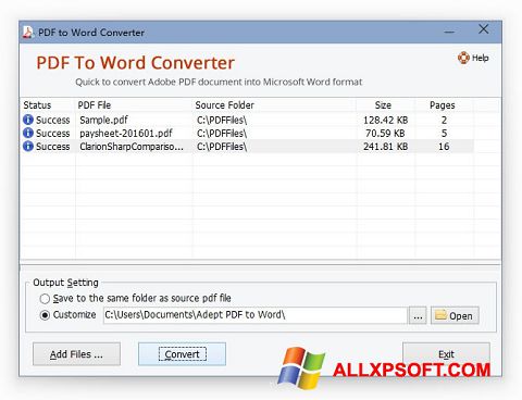Снимка на екрана PDF to Word Converter за Windows XP