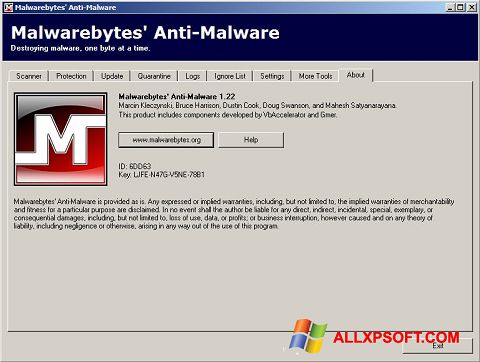 Снимка на екрана Malwarebytes Anti-Malware Free за Windows XP