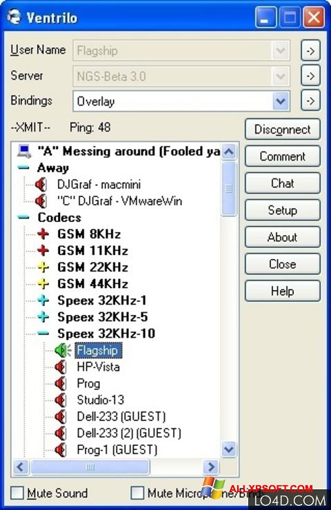 Снимка на екрана Ventrilo за Windows XP