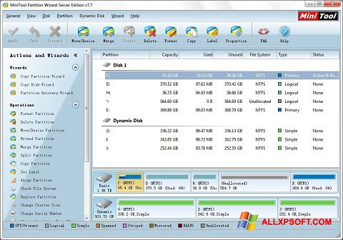 Снимка на екрана MiniTool Partition Wizard за Windows XP