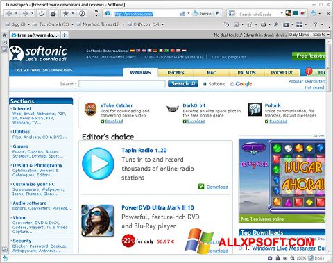 Снимка на екрана Lunascape за Windows XP