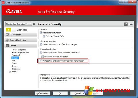 Снимка на екрана Avira Professional Security за Windows XP