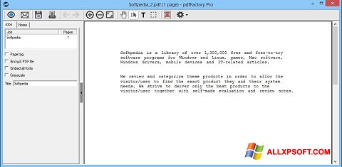 Снимка на екрана pdfFactory Pro за Windows XP