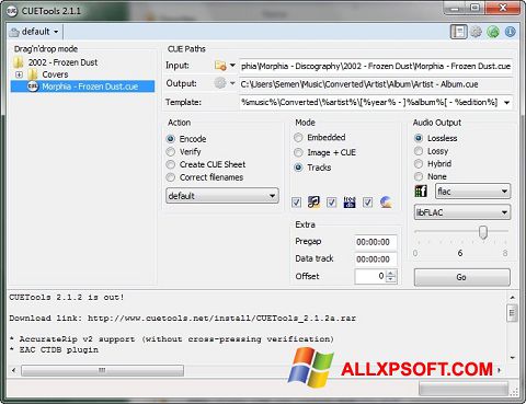 Снимка на екрана CUETools за Windows XP