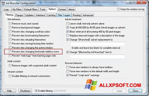 Снимка на екрана Ad Muncher за Windows XP