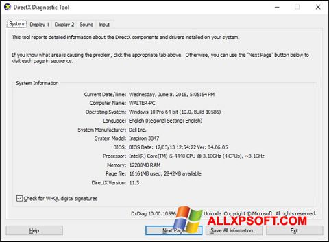 Снимка на екрана DirectX за Windows XP