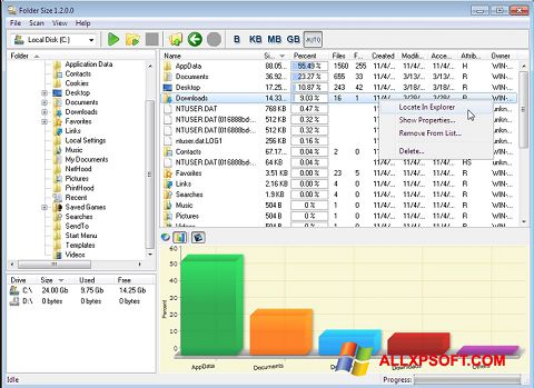 Снимка на екрана Folder Size за Windows XP