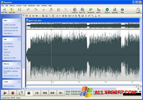 Снимка на екрана WavePad Sound Editor за Windows XP