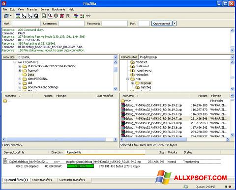 Снимка на екрана FileZilla за Windows XP