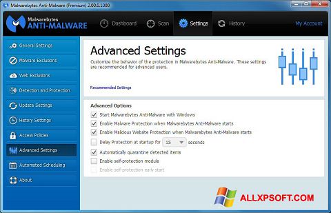 Снимка на екрана Malwarebytes Anti-Malware за Windows XP