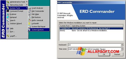 Снимка на екрана ERD Commander за Windows XP