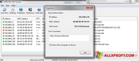 Снимка на екрана SoftPerfect WiFi Guard за Windows XP