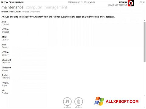 Снимка на екрана Driver Fusion за Windows XP