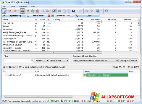 Снимка на екрана DC++ за Windows XP