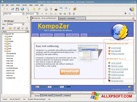 Снимка на екрана KompoZer за Windows XP