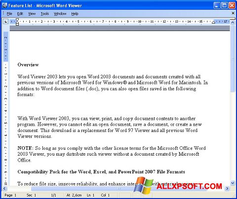 Снимка на екрана Word Viewer за Windows XP