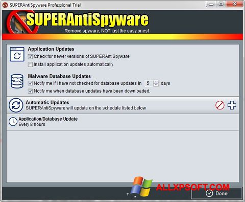 Снимка на екрана SUPERAntiSpyware за Windows XP