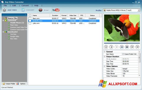 Снимка на екрана Any Video Converter за Windows XP