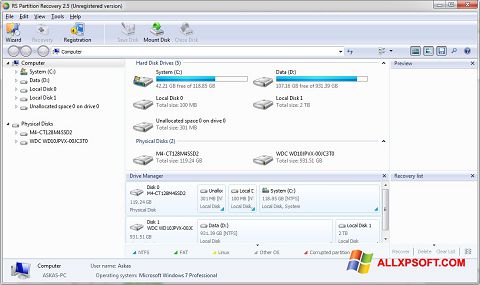 Снимка на екрана RS Partition Recovery за Windows XP