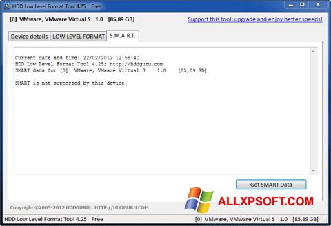 Снимка на екрана HDD Low Level Format Tool за Windows XP