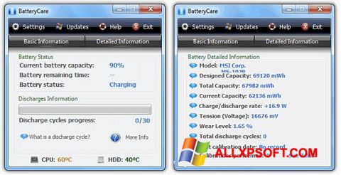 Снимка на екрана BatteryCare за Windows XP