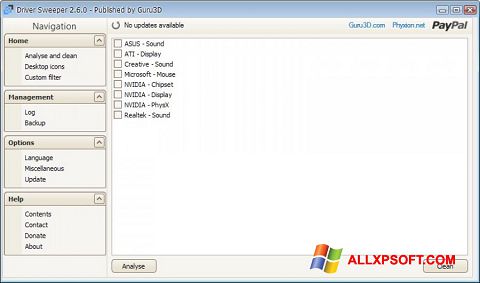 Снимка на екрана Driver Sweeper за Windows XP