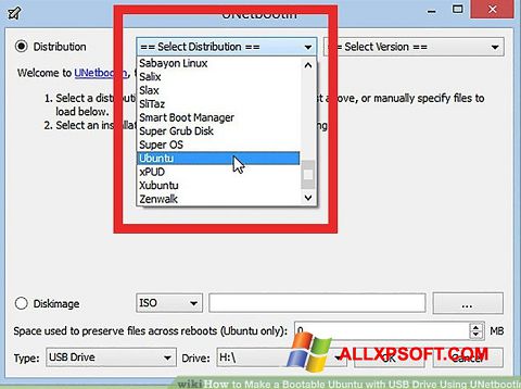 Снимка на екрана UNetbootin за Windows XP