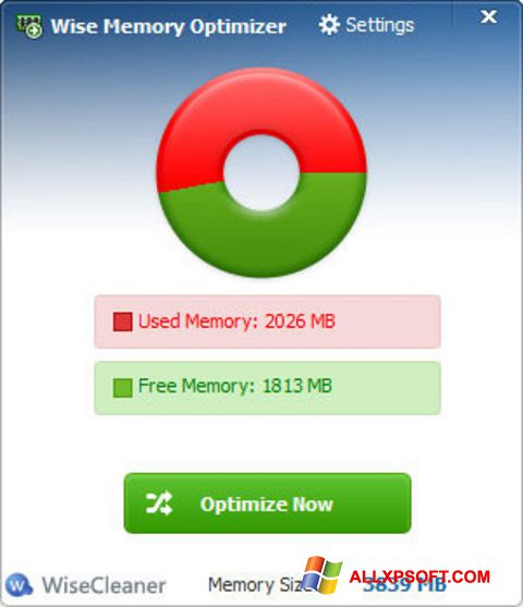 Снимка на екрана Wise Memory Optimizer за Windows XP