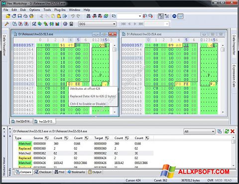 Снимка на екрана Hex Workshop за Windows XP