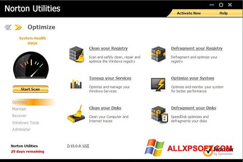 Снимка на екрана Norton Utilities за Windows XP