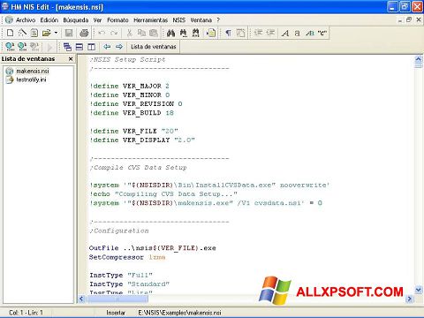 Снимка на екрана NSIS за Windows XP