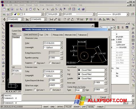 Снимка на екрана ZWCAD за Windows XP