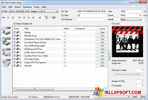 Снимка на екрана Exact Audio Copy за Windows XP