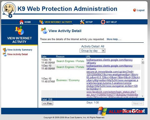 Снимка на екрана K9 Web Protection за Windows XP