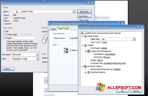 Снимка на екрана CutePDF Writer за Windows XP